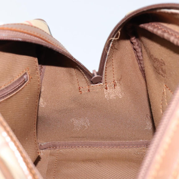 BURBERRY Nova Check Boston Bag Canvas Leather Beige Gold Auth ep13490