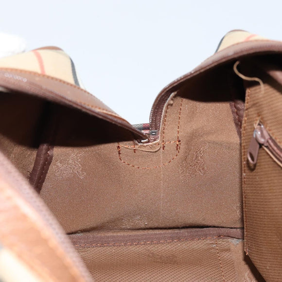 BURBERRY Nova Check Boston Bag Canvas Leather Beige Gold Auth ep13490