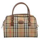 BURBERRY Nova Check Boston Bag Canvas Leather Beige Gold Auth ep13490-2