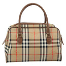 BURBERRY Nova Check Boston Bag Canvas Leather Beige Gold Auth ep13490-3