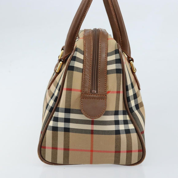 BURBERRY Nova Check Boston Bag Canvas Leather Beige Gold Auth ep13490