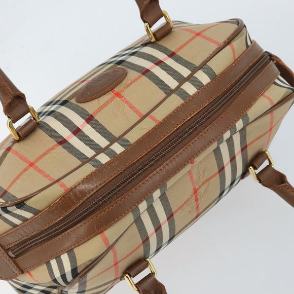 BURBERRY Nova Check Boston Bag Canvas Leather Beige Gold Auth ep13490