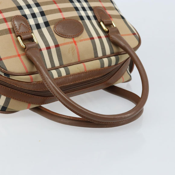 BURBERRY Nova Check Boston Bag Canvas Leather Beige Gold Auth ep13490
