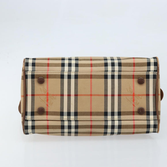 BURBERRY Nova Check Boston Bag Canvas Leather Beige Gold Auth ep13490