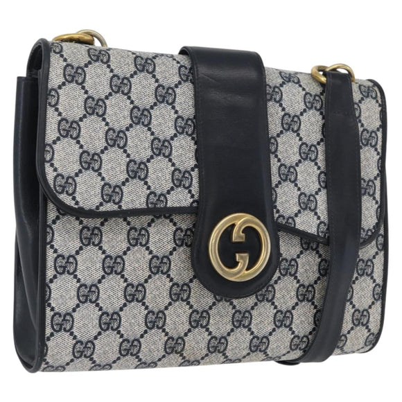 GUCCI GG Supreme Shoulder Bag PVC Navy Gold Auth ep13495