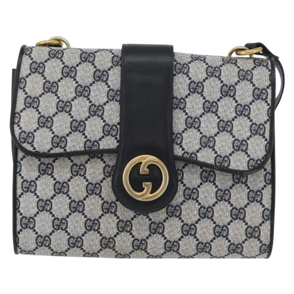 GUCCI GG Supreme Shoulder Bag PVC Navy Gold Auth ep13495