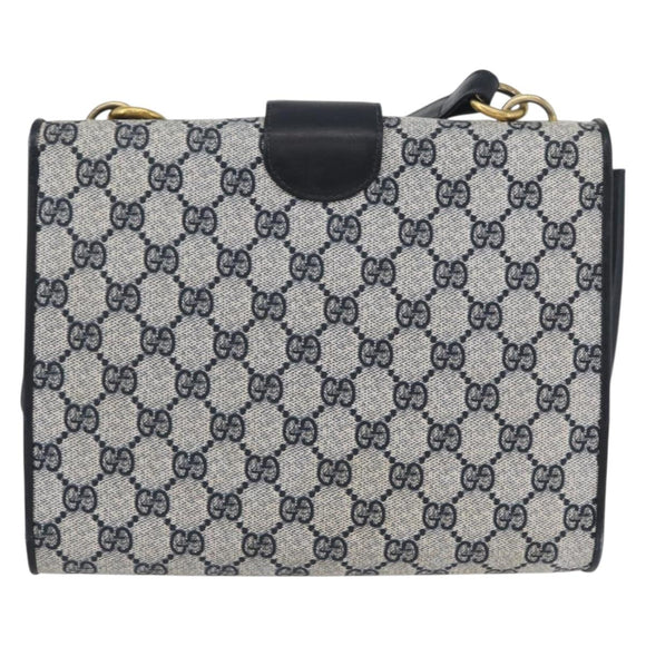 GUCCI GG Supreme Shoulder Bag PVC Navy Gold Auth ep13495