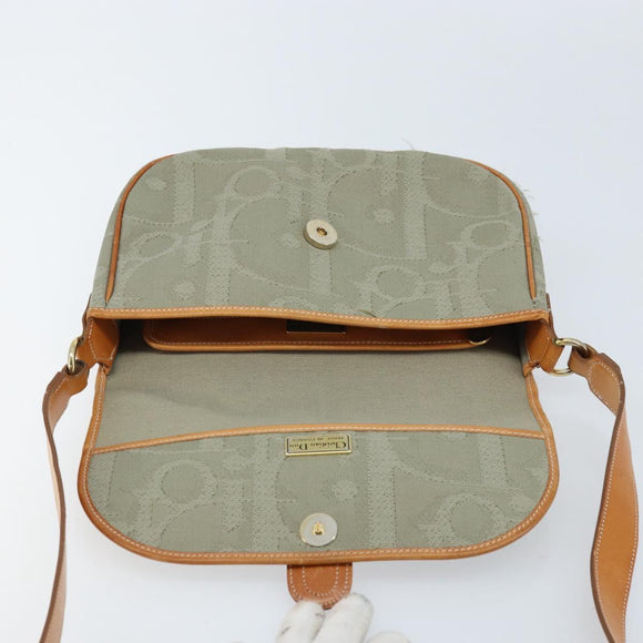 Christian Dior Trotter Canvas Shoulder Bag Gray Gold Auth ep13499