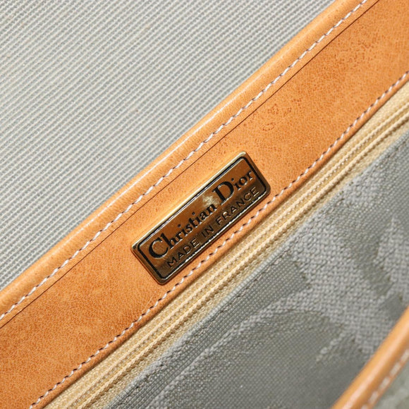 Christian Dior Trotter Canvas Shoulder Bag Gray Gold Auth ep13499