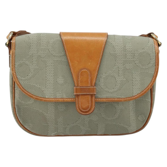 Christian Dior Trotter Canvas Shoulder Bag Gray Gold Auth ep13499