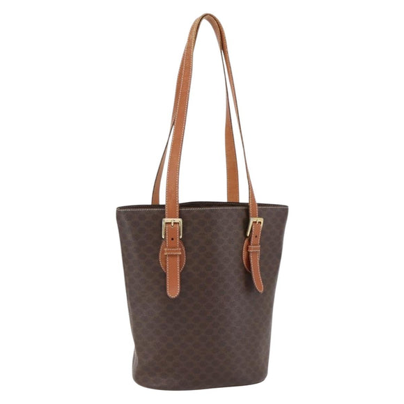 CELINE Macadam Canvas Tote Bag PVC Leather Brown Gold Auth ep13501