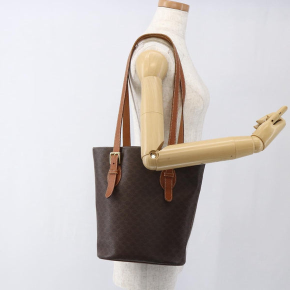 CELINE Macadam Canvas Tragetasche PVC-Leder Braun Gold Auth ep13501