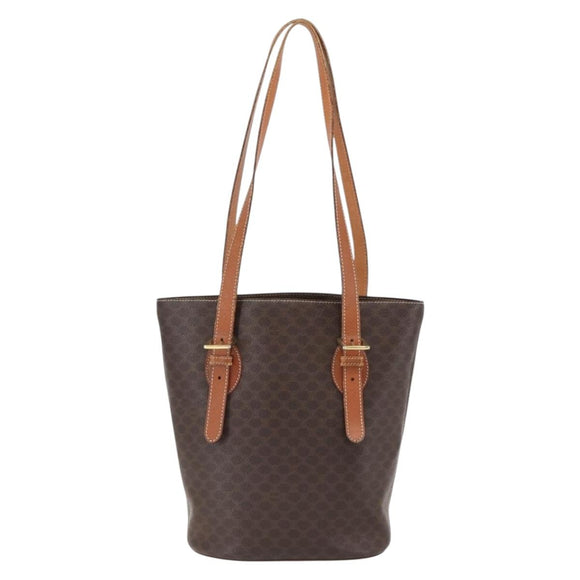 CELINE Macadam Canvas Tote Bag PVC Leather Brown Gold Auth ep13501