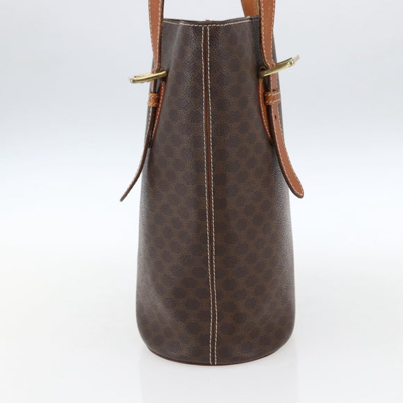 CELINE Macadam Canvas Tote Bag PVC Leather Brown Gold Auth ep13501