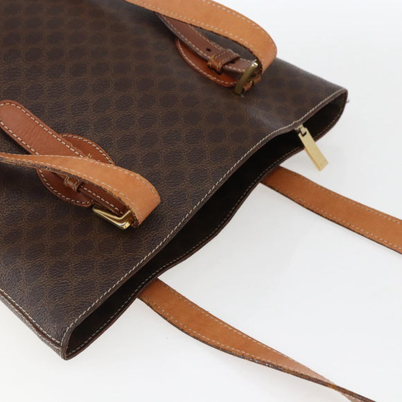 CELINE Macadam Canvas Tote Bag PVC Leather Brown Gold Auth ep13501
