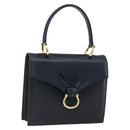 CELINE Hand Bag Leather Navy Gold Auth ep13502V-1