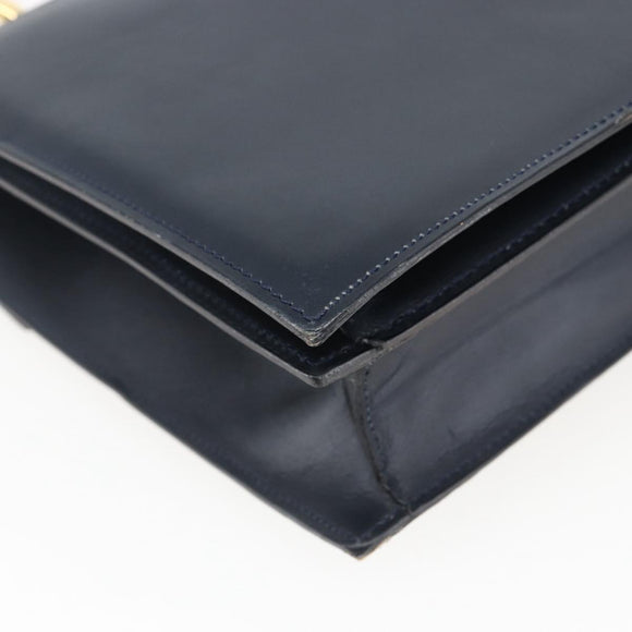 CELINE Hand Bag Leather Navy Gold Auth ep13502V