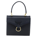 CELINE Hand Bag Leather Navy Gold Auth ep13502V-2