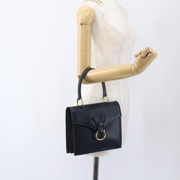 CELINE Hand Bag Leather Navy Gold Auth ep13502V
