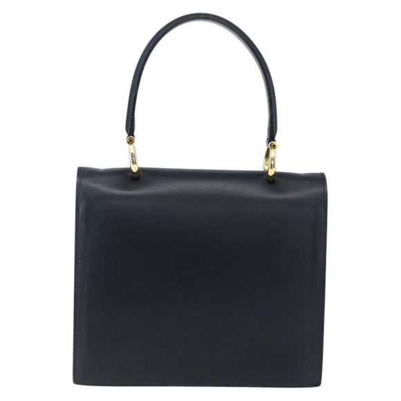 CELINE Hand Bag Leather Navy Gold Auth ep13502V