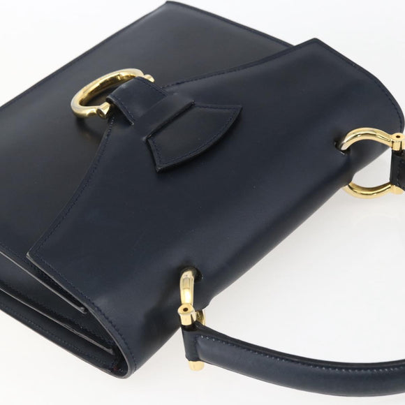 CELINE Hand Bag Leather Navy Gold Auth ep13502V
