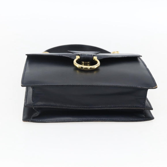 CELINE Hand Bag Leather Navy Gold Auth ep13502V