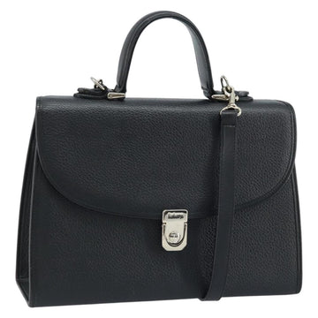 Burberrys Hand Bag Leather 2way Black Silver Auth ep13509