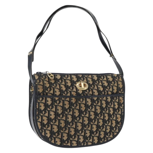 Christian Dior Trotter Canvas Shoulder Bag Navy Gold Auth ep13512