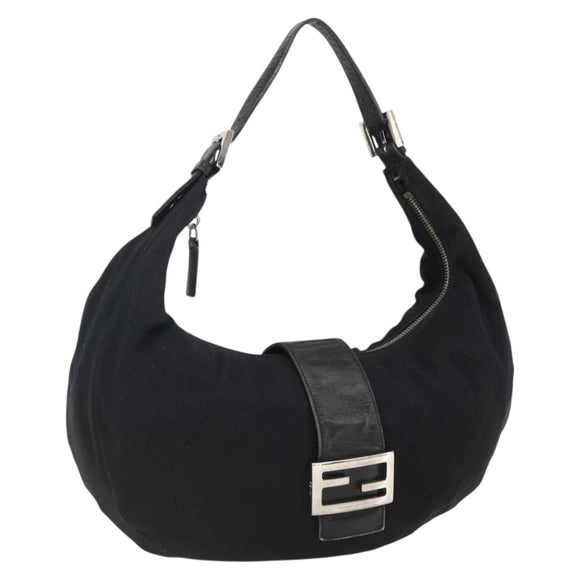 FENDI Mamma Baguette Shoulder Bag Nylon Black Silver Auth ep13517