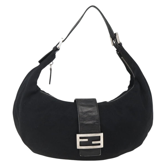 FENDI Mamma Baguette Shoulder Bag Nylon Black Silver Auth ep13517