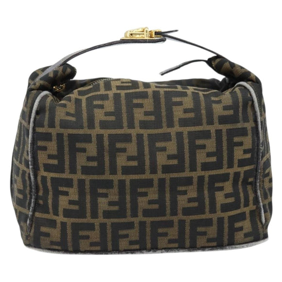 FENDI Zucca Canvas Vanity Hand Bag Black Brown gold Auth ep13520