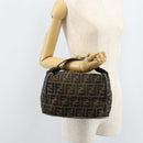FENDI Zucca Canvas Vanity Hand Bag Black Brown gold Auth ep13520-23