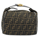 FENDI Zucca Canvas Vanity Hand Bag Black Brown gold Auth ep13520-2