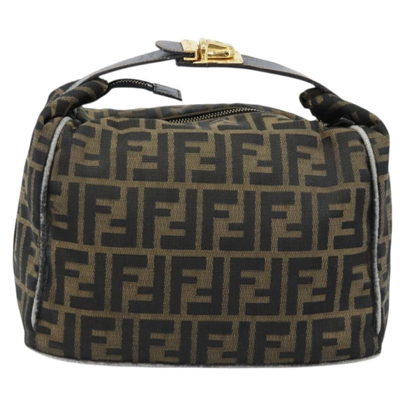 FENDI Zucca Canvas Vanity Hand Bag Black Brown gold Auth ep13520