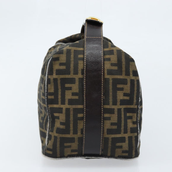 FENDI Zucca Canvas Vanity Hand Bag Black Brown gold Auth ep13520