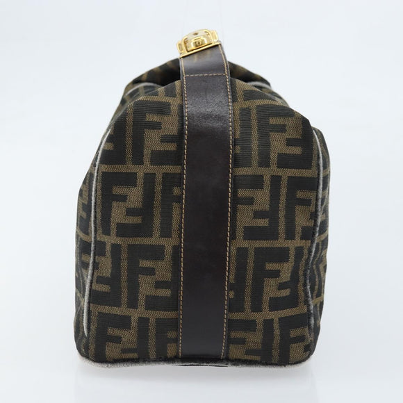 FENDI Zucca Canvas Vanity Hand Bag Black Brown gold Auth ep13520