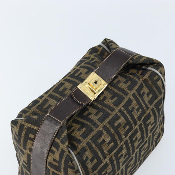 FENDI Zucca Canvas Vanity Hand Bag Black Brown gold Auth ep13520