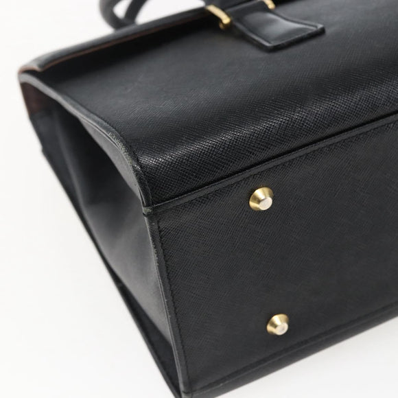 BURBERRY Hand Bag Leather Black Silver Auth ep13523