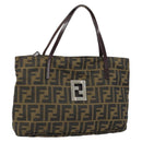 FENDI Zucca Canvas Hand Bag Brown Black Auth ep13529-1