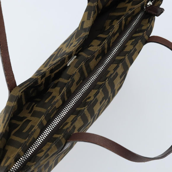 FENDI Zucca Canvas Hand Bag Brown Black Auth ep13529