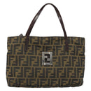 FENDI Zucca Canvas Hand Bag Brown Black Auth ep13529-13