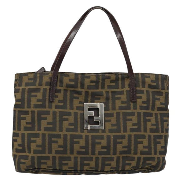 FENDI Zucca Canvas Hand Bag Brown Black Auth ep13529