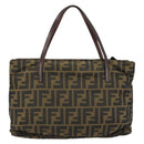 FENDI Zucca Canvas Hand Bag Brown Black Auth ep13529-2