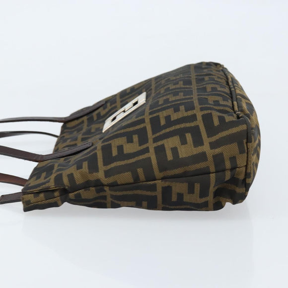 FENDI Zucca Canvas Hand Bag Brown Black Auth ep13529