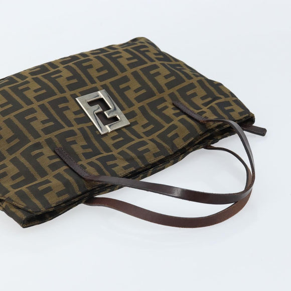 FENDI Zucca Canvas Hand Bag Brown Black Auth ep13529