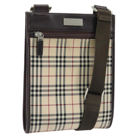 BURBERRY Nova Check Shoulder Bag Canvas Beige Silver Auth ep13530