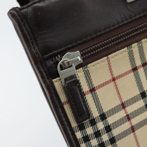 BURBERRY Nova Check Shoulder Bag Canvas Beige Silver Auth ep13530