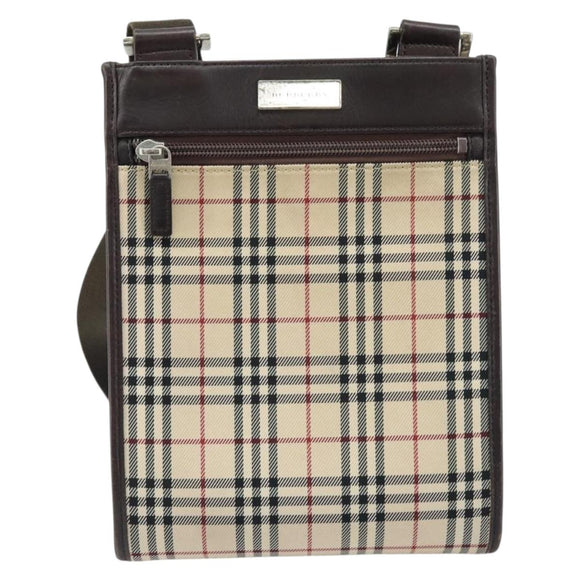 BURBERRY Nova Check Shoulder Bag Canvas Beige Silver Auth ep13530