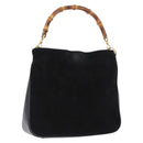 GUCCI Bamboo Hand Bag Suede Black Gold 001 3754 1638 Auth ep13532-1