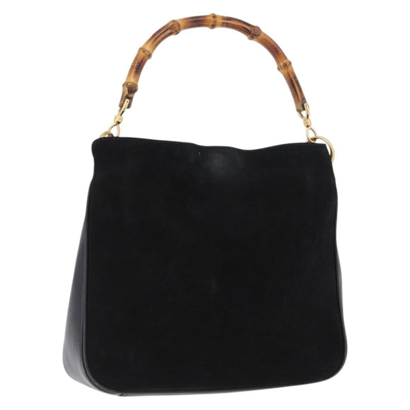 GUCCI Bamboo Hand Bag Suede Black Gold 001 3754 1638 Auth ep13532